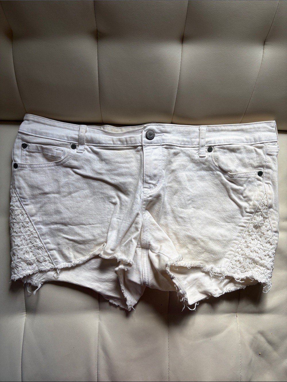“Torrid” White Crochet Detail Denim Shorts, 16